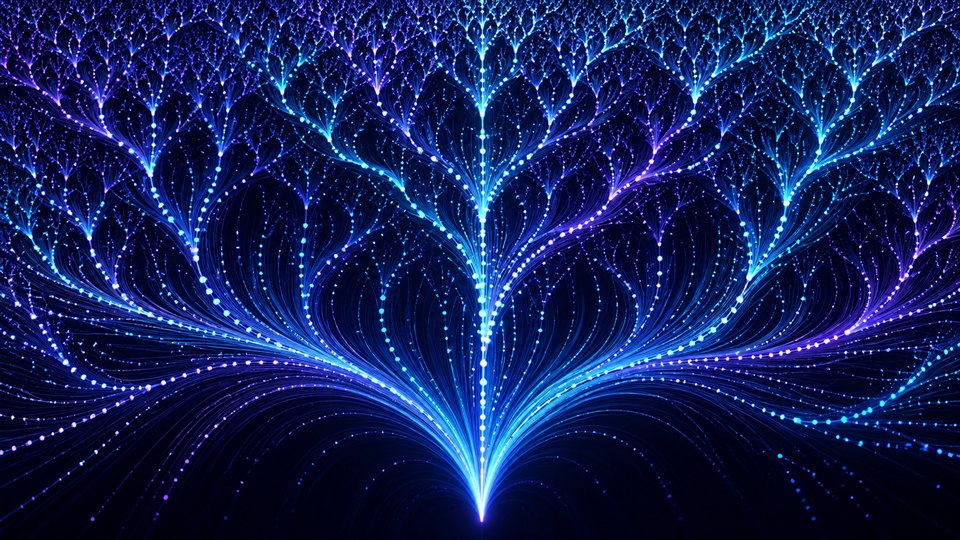 Glowing mathematical branches converging into a root